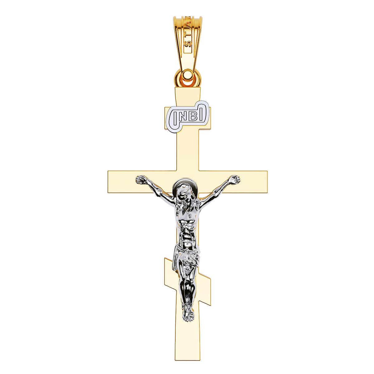 Christian Baptism Two-Tone Flat Cross With Crucifix