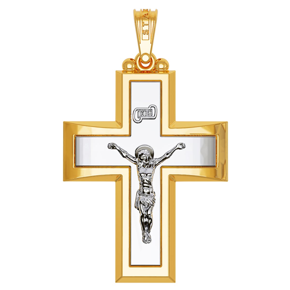 Christian Baptism Two-Tone Wide Cross With Crucifix