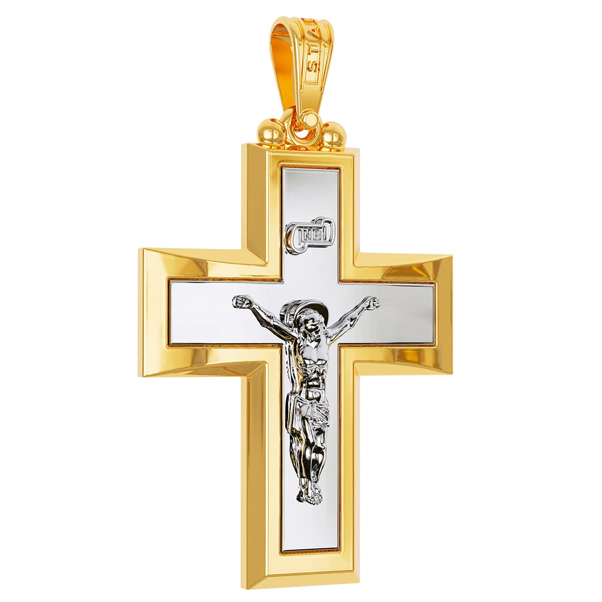 Christian Baptism Two-Tone Wide Cross With Crucifix
