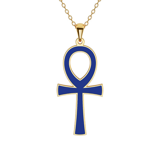 Ankh Egyptian Cross Necklace With Blue Enamel