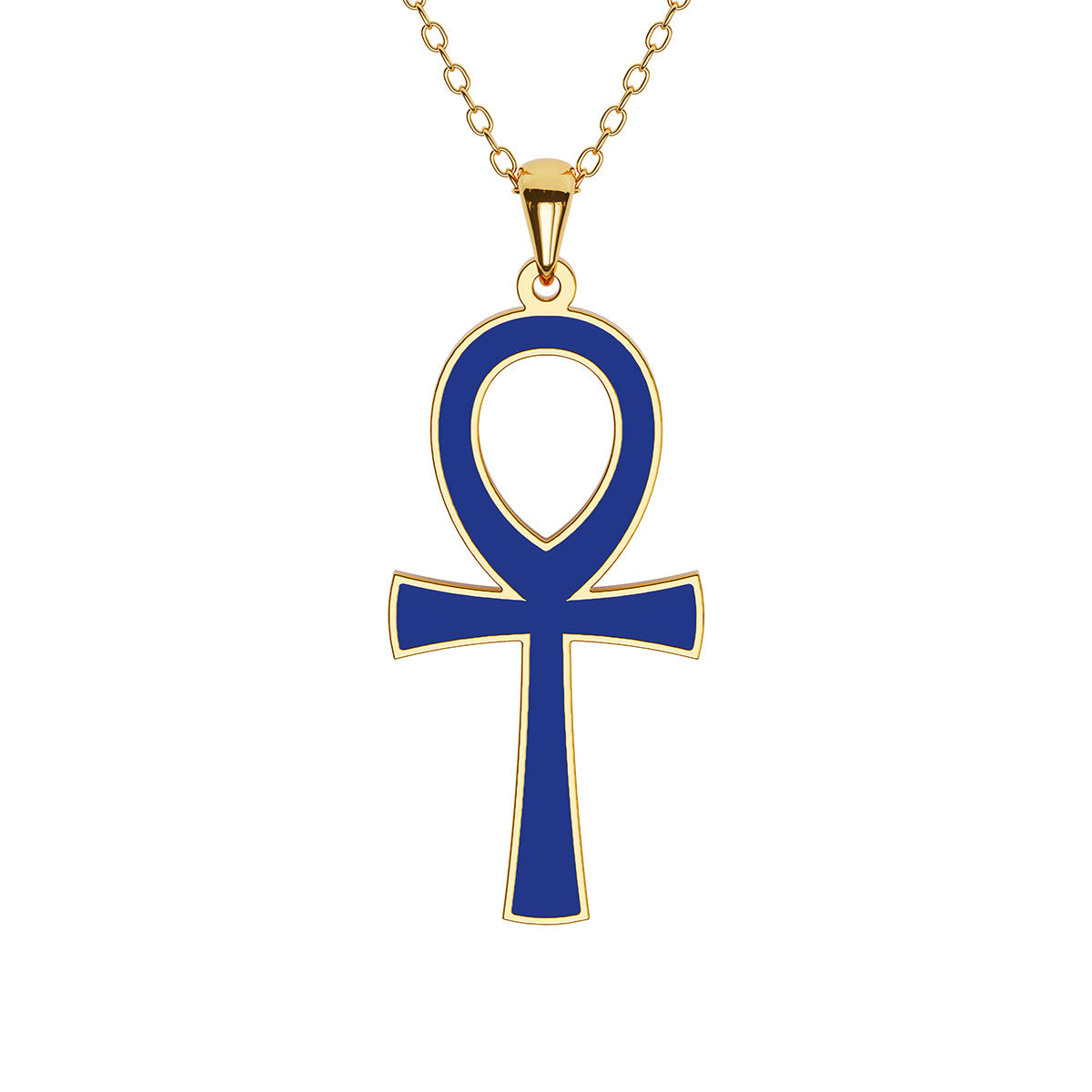 Ankh Egyptian Cross Necklace With Blue Enamel