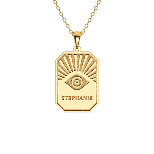 Illuminated Evil Eye Tag Necklace With Name Engraving