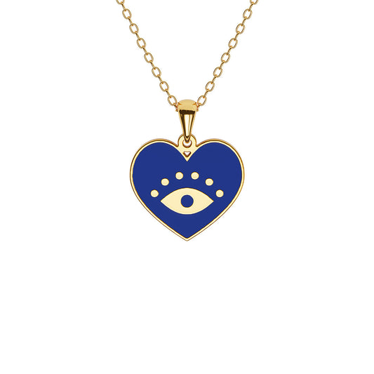 Blue Enamel Evil Eye Heart Necklace