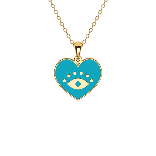 Turquoise Enamel Evil Eye Heart Necklace