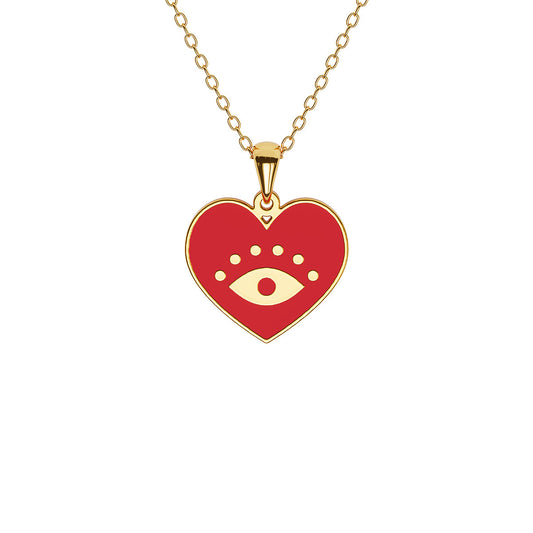 Red Enamel Evil Eye Heart Necklace