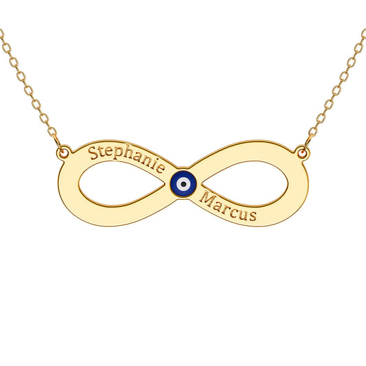 2 Name Engraved Infinity Necklace With Evil Eye