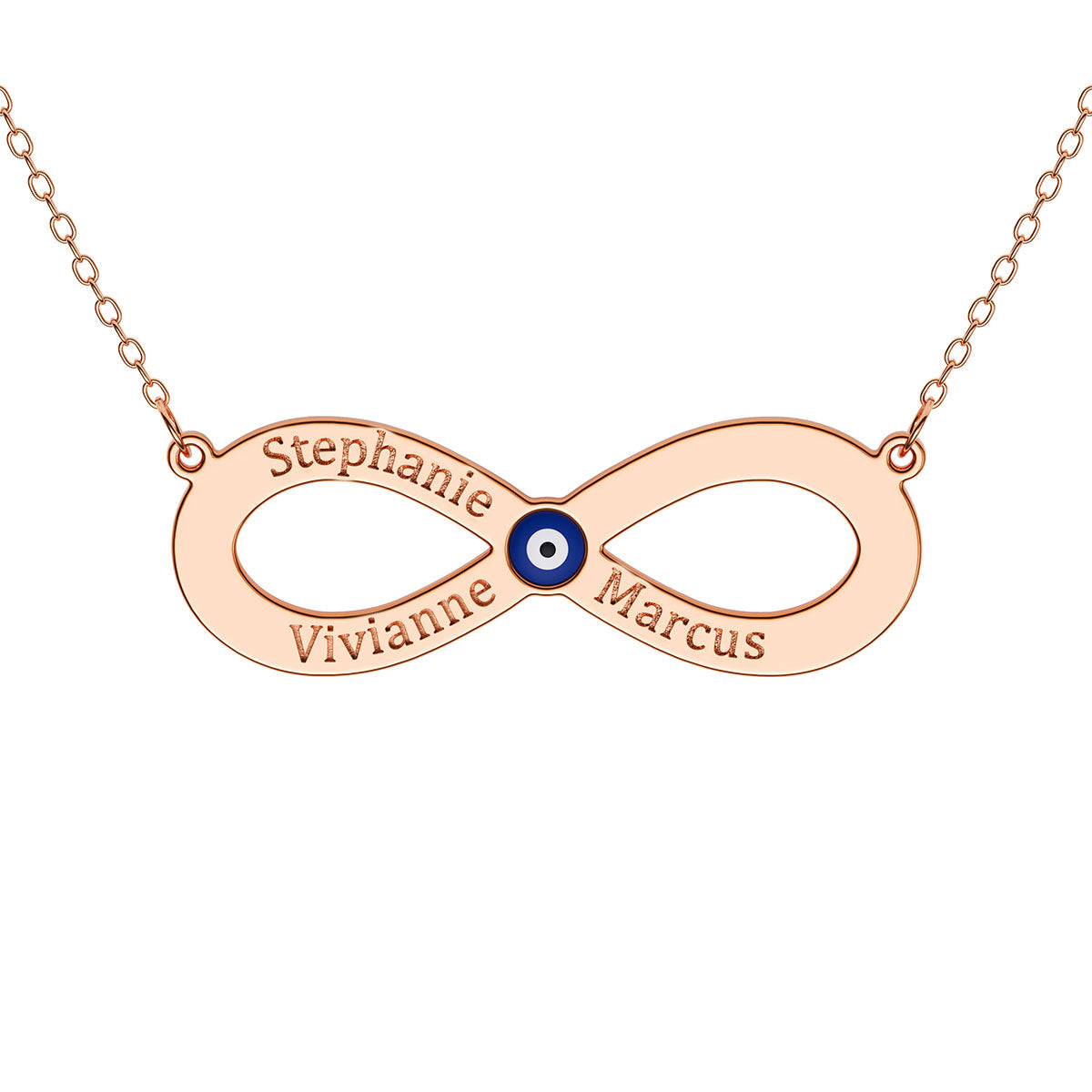 3 Name Engraved Infinity Necklace With Evil Eye