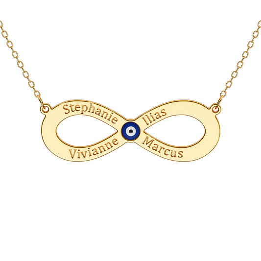 4 Name Engraved Infinity Necklace With Evil Eye