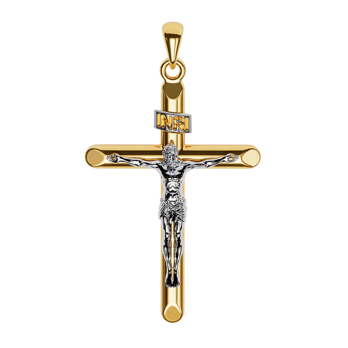 Rounded Two-Tone Cross With Crucifix