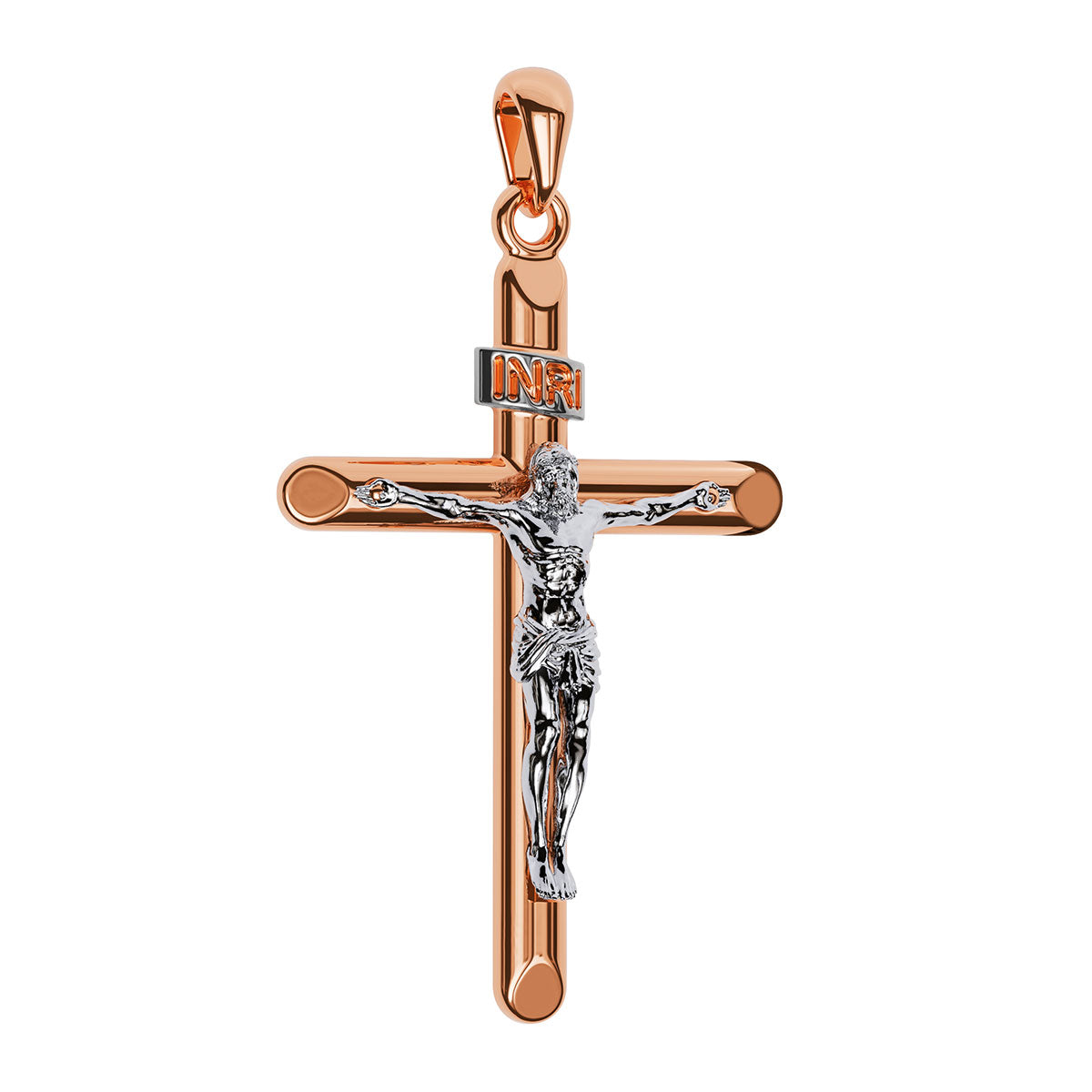Rounded Two-Tone Cross With Crucifix
