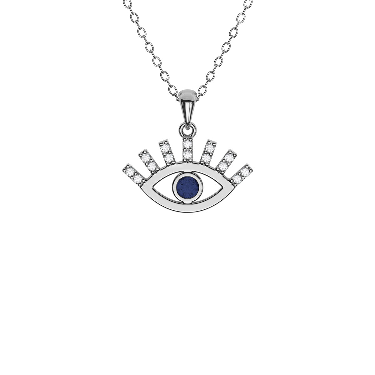 Evil Eye Necklace With Sapphire and Pavé Lashes
