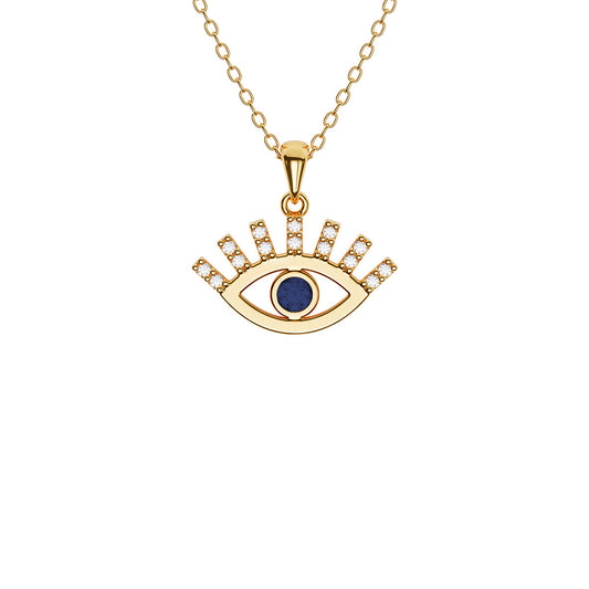 Evil Eye Necklace With Sapphire and Pavé Lashes