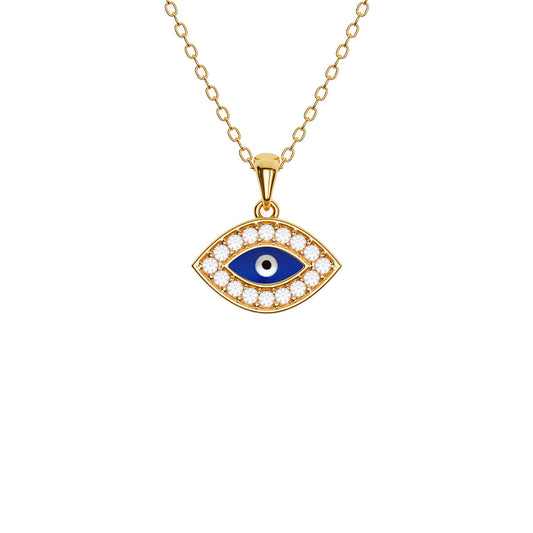 Mini Marquise Enamel Evil Eye Necklace With Pavé Outline