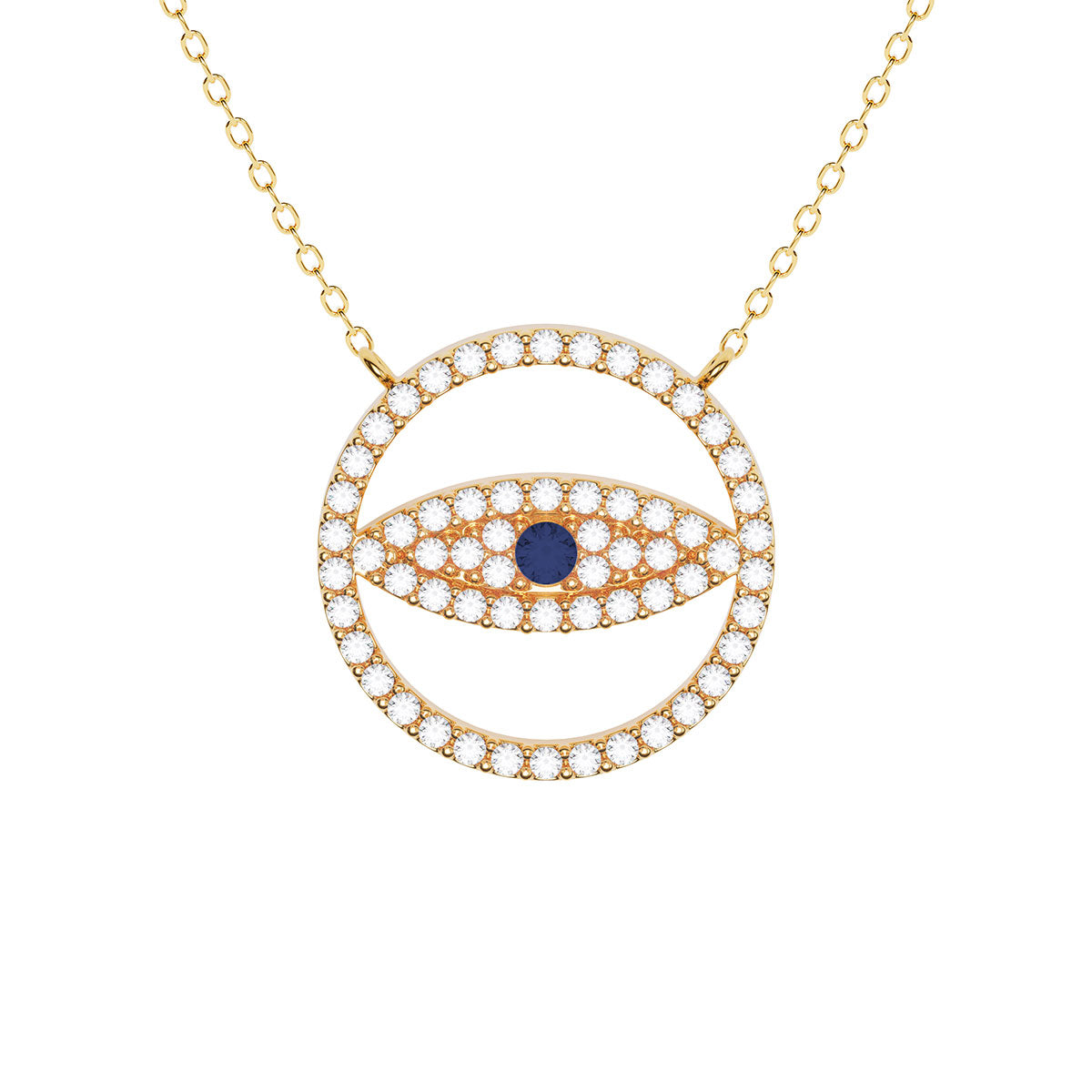 Round Pavé Evil Eye Necklace With Sapphire