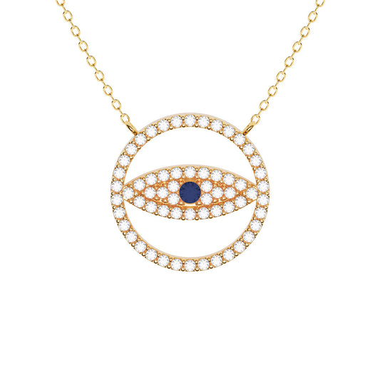 Round Pavé Evil Eye Necklace With Sapphire