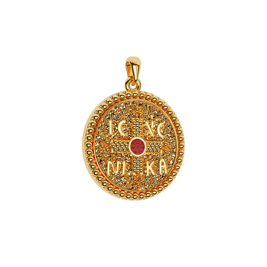 Round Byzantine Style Konstantinato Pendant With Ruby