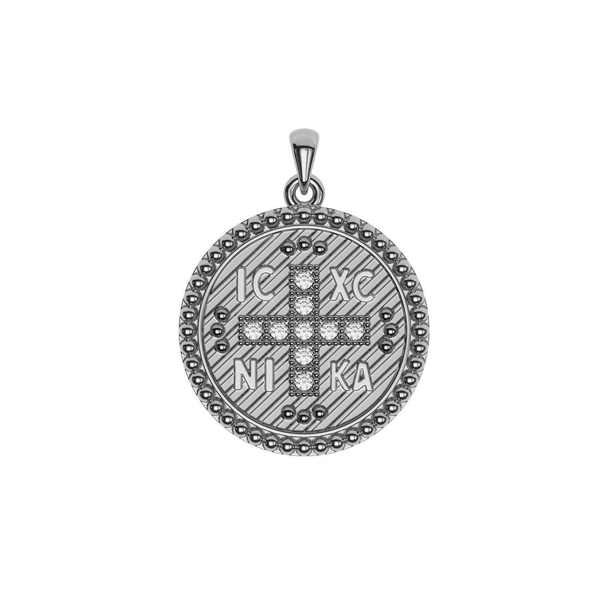 Round Byzantine Style Konstantinato Pendant With Pavé Cross
