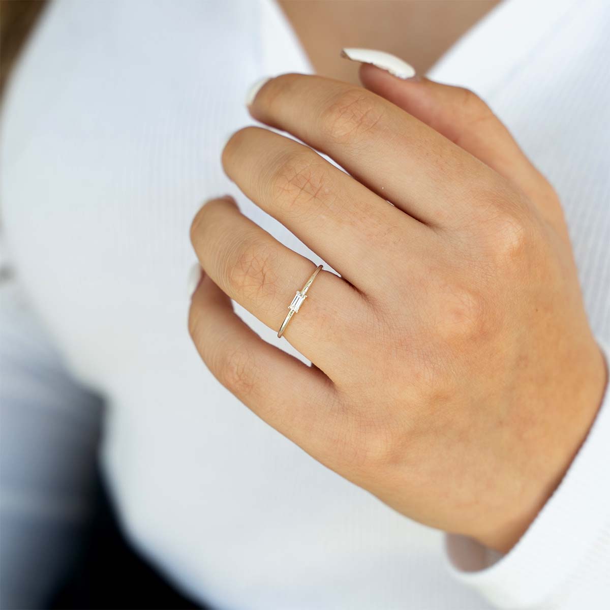 East-West Stackable Lab Diamond Baguette Ring