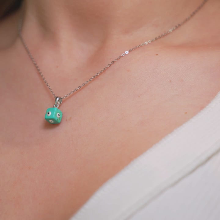 Turquoise Cube Evil Eye Necklace Stakora